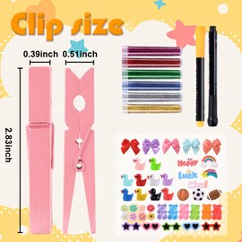 JOICEE 60 Set Cheer Pins Spirit Clips, 60 Colored Wooden Clothes Pins 102 Mini Resin Ducks Bows Daisy and Stickers Pens 150 Clay Beads for Backpacks Ribbon Team Classroom Cheer Gifts Bulk