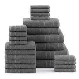 Casa Platino 24 Piece 100% Cotton Towel Set, 2 Bath Sheets, 2 Large Bath Towels(30"x 60"), 2 Gym Towels(24" x48"), 6 Hand Towels, 8 Washcloths & 4 Fingertip Towels, Soft Bath Towel Set - Ultimate Gray