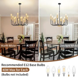 VUAA 12 Light Farmhouse Chandelier for Dining Room Lighting Fixtures Hanging, Dining Light Fixtures Industrial Modern Chandelier for Bedroom, Foyer, Hall, Kitchen, Living Room and Entryway