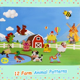 10 mm Large Ironing Beads Set, 21 Colours, 1350 Pieces, XL Ironing Beads with 2 Pegboards, 12 Farm Animal Patterns, 8 Lanyards & 5 Ironing Paper, Creative Beads, DIY Gift, Craft for Children from 3