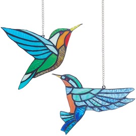 GORGECRAFT 2Pcs Hummingbird Suncatcher Ornament Blue Acrylic Animal Birds Sun Catchers Indoor Window Hanging Ornament with Chain for Christmas Tree Room Garden Home Decorations Supplies