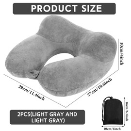 Sintuff 2 Pack Inflatable Travel Pillow for Airplanes Inflatable Neck Pillows with Compact Bag and Blindfold Soft Flight Pillow for Traveling, Airplane, Train, Car, Office(Gray)