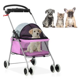 Pet Stroller - MeetPerfect Luxury Pet Roadster for Dogs and Cats Waterproof Dog Cart Dog Stroller Cat Stroller Pet Jogger - Easy to Walk Folding Carrier Carriage with Storage Basket (Pink)