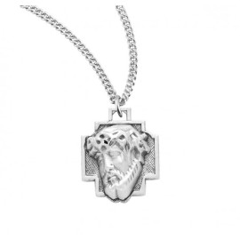 HMH Sterling Silver Saint Jesus Christ Cross Head Crown of Thorns Medal Necklace