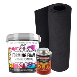 Air Dry Clay Foam (Black 300g) and EVA Foam (35cm x 150cm x 5mm Foam Roll) and DAP Weldwood Contact Cement (3oz) - Cosplay Foam and Clay Kit with Contact Cement Adhesive for DIY, Sculpting