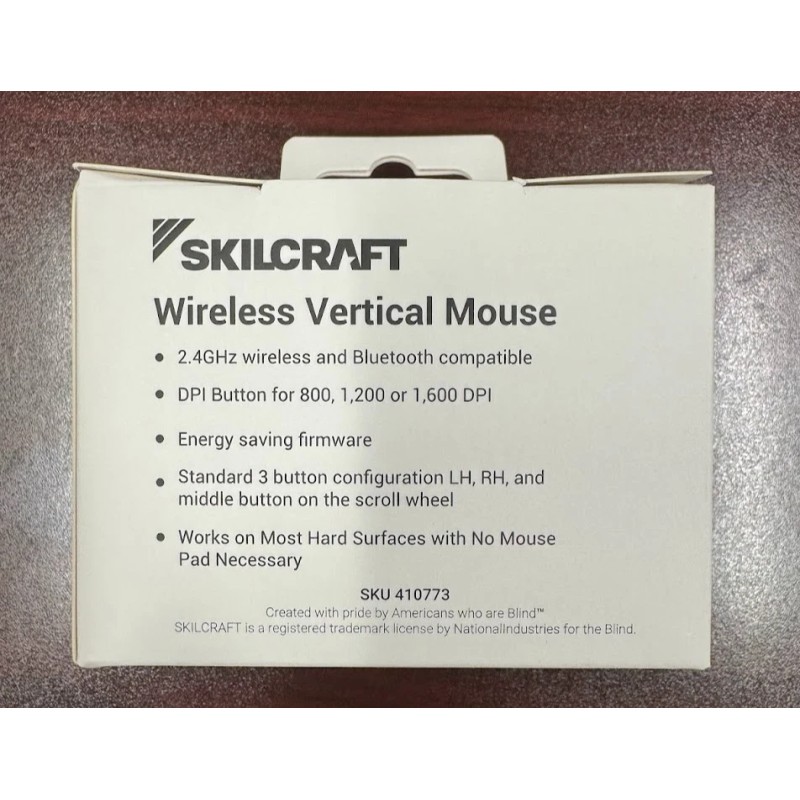 SKILCRAFT Mouse, Wireless, 2.4Ghz, Bluetooth, Vertical, Ergonomic Shaped, Right-handed