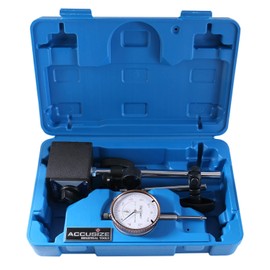 Accusize Industrial Tools 0-1'' by 0.001'' Dial Indicator with Magnetic Base Set, 60 Kg Capacity, Eg00-1038