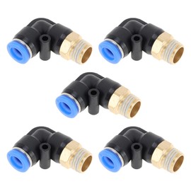 Motoforti Push to Connect Air Fittings 5/16" 90 Degree Air Line Quick Joint Plastic Metal 1/4"BSPT 5 Pcs Blue Black Gold Tone