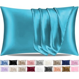 Pamposh Satin Silk Pillowcases For Hair And Skin 2 Pack Standard Size with Envelope Closure (Teal, 2 Pcs Pillowcases (50 x 75 cm))