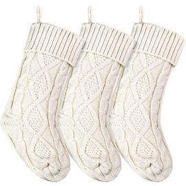 Christmas Stockings Knitted Xmas Stockings 18 Inches Double-Sided Fireplace Hanging Stockings for Family Christmas Decoration (Ivory, 3)