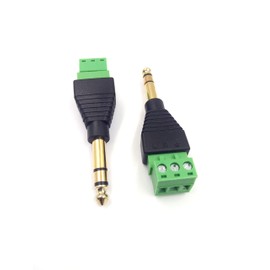 Haokiang 6.35mm Audio Video TRS Stereo Male to 3 Pin Screw Terminal Female AUX Headphone Balum Converter Adapter (2-Pack) (6.35 M/AV TRS)