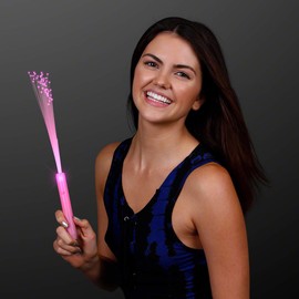 FlashingBlinkyLights Pink Light Up Fiber Optic Stick Wand (Set of 12)