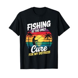Retro Fishing Therapy Mental Health Stress Relief Fisherman T-Shirt