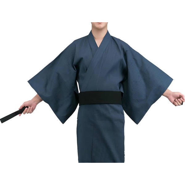 YIZELVDUI Men's Yukata Set, Solid Color, One-touch Square Sash Included,