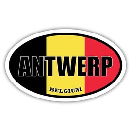 3 Pack 2x3 inches | Antwerp Belgium Flag Oval Sticker Construction Toolbox, Hardhat, Lunchbox, Helmet, Mechanic, Luggage