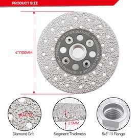DT-DIATOOL Diamond Cutting and Grinding Disc 4 Inch Double Sided Vacuum Brazed Diamond Blade 5/8-11 Arbor for Marble Granite Concrete Quartz Stone Diameter 100mm