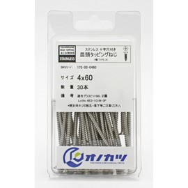 Onokatsu 172-00-0460 Countersunk Head Tapping Screws, Stainless Steel, 4x60, Pack of 30