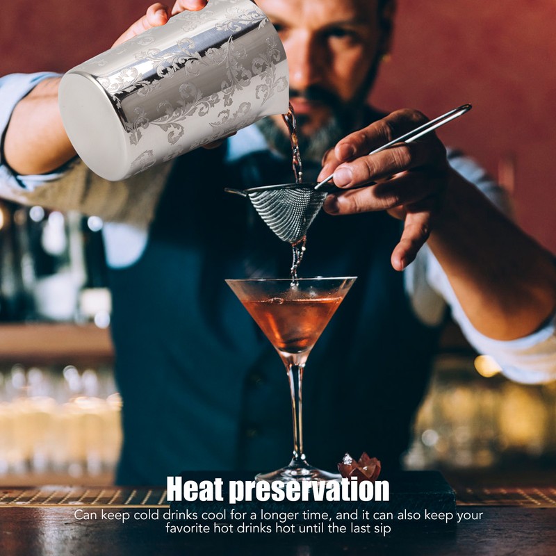 Cocktail Mixing Glass 304 Stainless Steel Heat Preservation Engraved Bartending