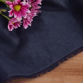 Solino Home Linen Fringe Navy Tablecloth 52 x 52 Inch - 100% Pure Linen Square Table Throw - Machine Washable Tablecloth for 4th of July, Summer