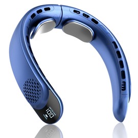 FrSara Portable Neck Fan Rechargeable, Personal Battery Powered Cooling Device that Blows Cold Air with USB TYPE-C, LED Display, 3-Speed, 4000mAh, Ideal Gift for Women, Sports, Men, Travel, Navy Blue