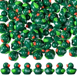 Realspring 50 Pcs Mental Health Awareness Duck Decor Mental Health Awareness Items Mini Resin Duck Figurine Miniature Animals Figurine Gifts for Family Coworkers Fundraiser(Green)