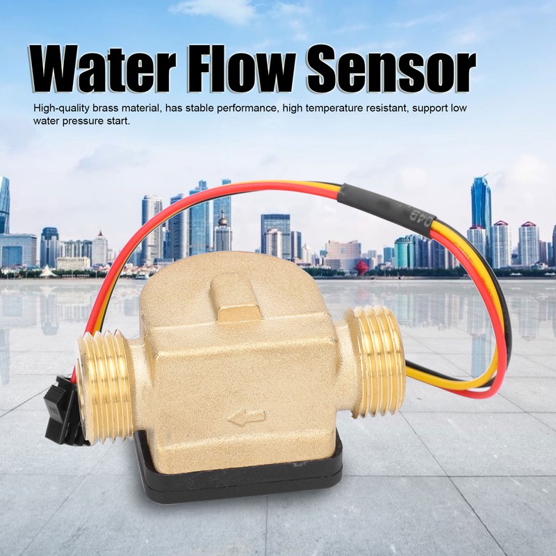 G1/2in Male Water Flow Sensor Counter Brass Hall Flowmeter DC