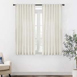 XTMYI Bathroom Window Curtains Short,Linen Cotton Sheer Boho Farmhouse Kitchen Curtains 45 Inch Length,Cream Ivory