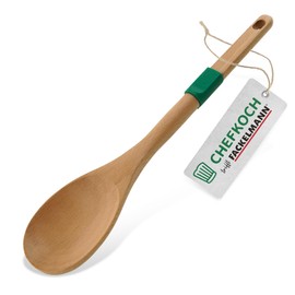 Chefkoch Cooking Spoon Made of Sustainable Beech Wood - Versatile for Stirring & Cooking, Ergonomic, with Non-Slip Ring, 31.6 x 6.2 cm