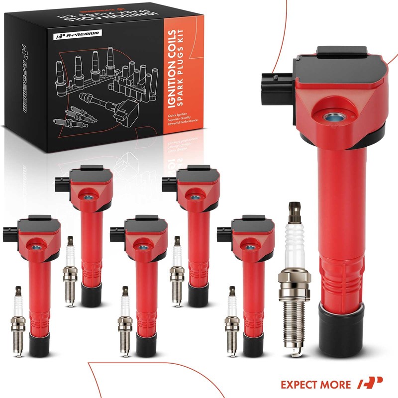 A-Premium Red Set of 12 Ignition Coil Pack and Iridium