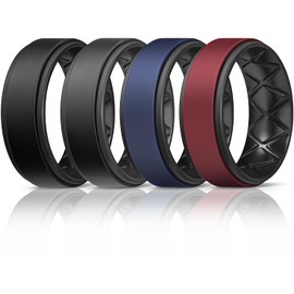 Egnaro Silicone Rings for Men 1/4/5/6/7 Multipack of Breathable Mens Silicone Rubber Wedding Rings Bands - Step Edge