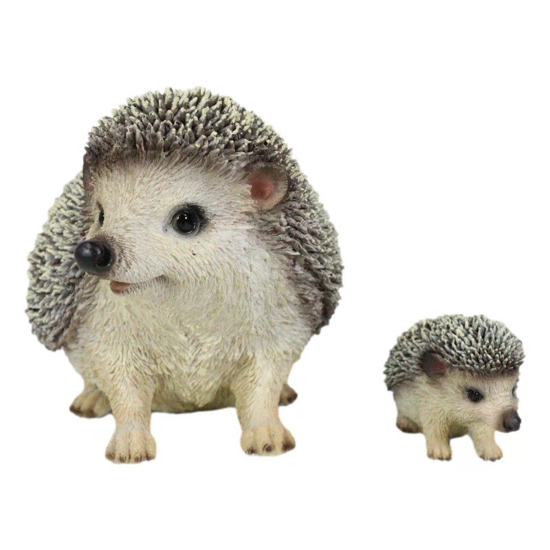 Set Of 2 Wildlife Animals Realistic Mother Hedgehog With Baby