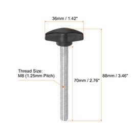 HARFINGTON 4pcs Tee Wing Knobs Thumb Screws M8 x 70mm Standard Male Thread Plastic T Knobs Handles Hand Clamping Knobs Grip Thumbscrew, Black