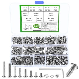 472 Pcs M5 Screws Set, M5 Bolts and Nuts Set, Assorted Nuts and Bolts Set, Hex Socket Head Cap Screws Bolts and Nuts Set with Washers Set, Pan Head Round Head Machine Screws Assortment Kit