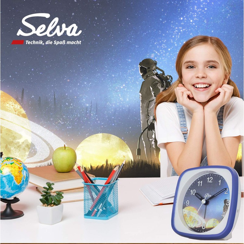 SELVA Children's Alarm Clock Starry Sky with Motifs Sweeping Second