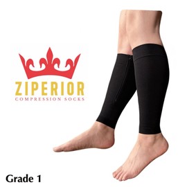 Ziperior 15-20 mmHg Compression Shin Calf No Foot Inside Leg Zipper Sleeves (Black, 3X-Large)