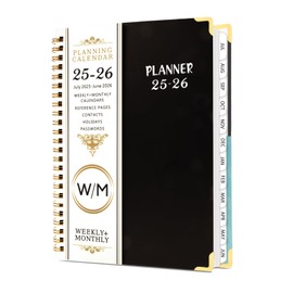 MOSA BEAR 2025 Planner 12-Month Daily Weekly Monthly Planner from JUL.2025 to JUN.2026, Spiral Notebook with Stickers，Bookmark and Inner Pocket ，for School Office Home (6.3" x 8.5") (Black)