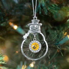 Inspired Silver - Honey Bee - Silver Christmas Ornament - Circle Charm Christmas Tree Ornament with Cubic Zirconia - Snowman Hanging Decoration