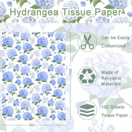 100 Sheets Watercolor Hydrangea Tissue Paper, 20x14 Inch Blue Hydrangea Flower Patterns Wrapping Tissue Paper for Birthday Wedding Bridal Shower Party Supplies