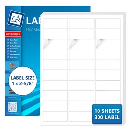 JollyTrip Shipping Address Labels 1" x2 5/8" Square White Sticker Labels for Laser & Inkjet Printers,Adhesive Mailing Labels,Label Stickers Adhesive Label(10Sheets,300Labels)