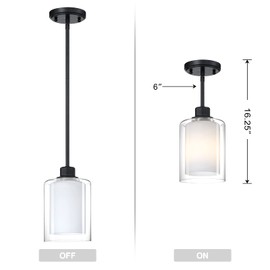 Dolaimi House Adjustable LED 2 Pack 1 Light Indoor Mini Hanging Pendant Lamps with Oil Rubbed Bronze Finish with Clear Frosted Glass Chandelier Shade for Bar, Dining Room Island Kitchen