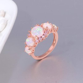 CiNily Womens Opal Rings 14K Rose Gold Plated Pink Fire Opal Jewerly Gift Engagement Ring Size 7