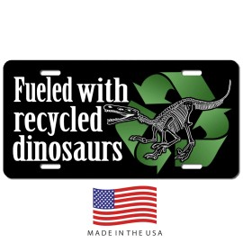 Mako Fueled recycled dinosaurs' vanity aluminum license plate car, truck, Black tag