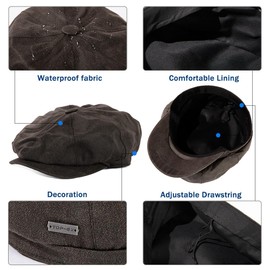 TOP-EX XL/XXL Men's Waterproof Newsboy Flat Cap - Stylish Peaked and Baker Boy Hat for Golf, Fishing, and Outdoor Activities, Gatsby Duckbill Cap for Shooting, Walking, and Hunting Black