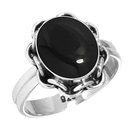 Jeweloporium 925 Silver Ring for Women Size S 1/2 Natural Black Onyx Stone Vintage Silver Ring Thanksgiving Gift Solitaire Jewelry