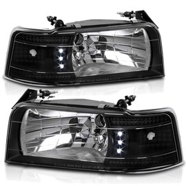 ACANII - For 1992-1996 Ford Bronco F150 F250 F350 Black Housing Headlights w/Corner Marker Lamps Assembly Set Left+Right