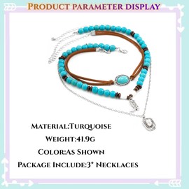 QKEOISUD Boho Turquoise Choker Necklace Silver Cowboy Hat Pendant Necklaces Beaded Layered Necklace for Women,Fashion Countryside Party Denim Themed Handmade Necklaces