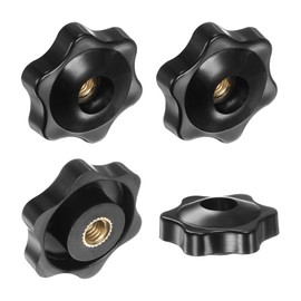 M METERXITY 4-Pack 6 Star Knobs, M6 Female Thread 31mm Hexagon Head Through Hole Clamping Grip Handles for Machinery/Electronic/Woodworking, Brass Screw-On Threaded Knob [Black]