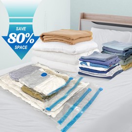 Fygrip 10 Pack Large Vacuum Storage Bags with Hand Pump, Plastic Packaging Bags, 80% Space Saver Vacuum Seal Bags for Clothing, Travel Lugggage, Blankets, Comforters