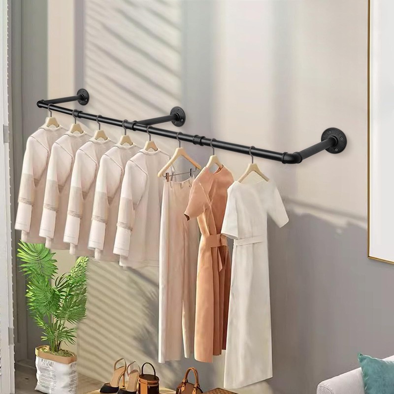 Jeasor Industrial Iron Pipe Clothes Hanging Bar DIY Wall-Mounted Garment