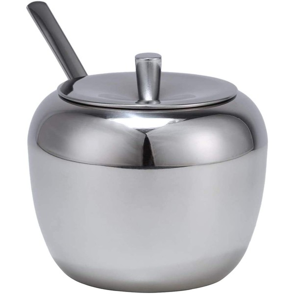 Sugar Bowl with Lids and Spoon, ChaseChic Large Stainless Steel Sugar Pot Seasoning Jar in Apple Shape for Home Kitchen, 11oz/325ml